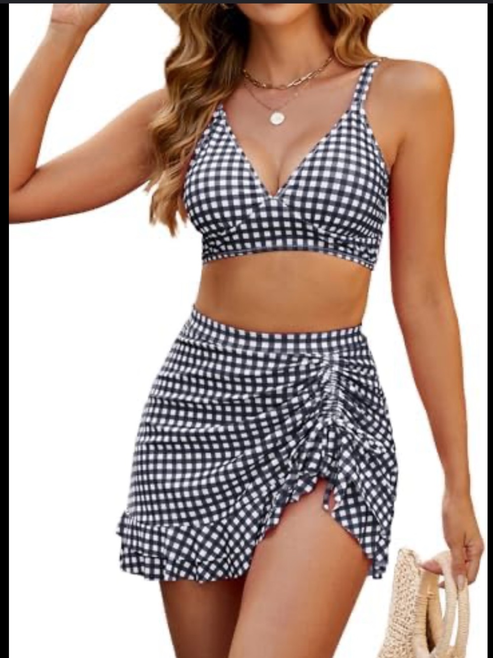 Gingham Two-Piece Bikini Set in Black & White